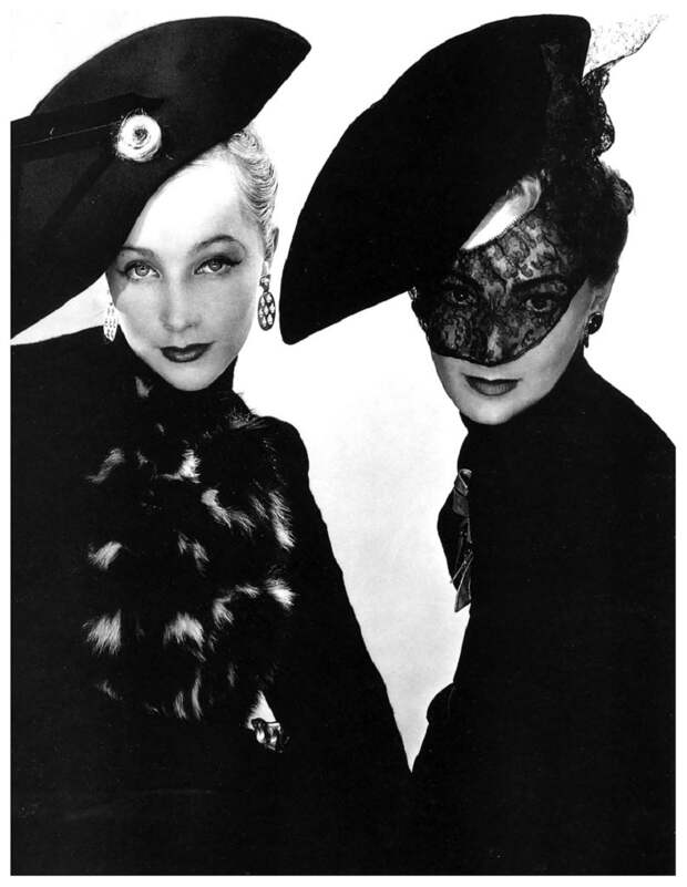 Models, Muth (left) and Lyla Zelensky (right), wearing bicornes by Schiaparelli, unpublished image for French Vogue, Paris, October 1938 Photo Erwin Blumenfeld.jpg
