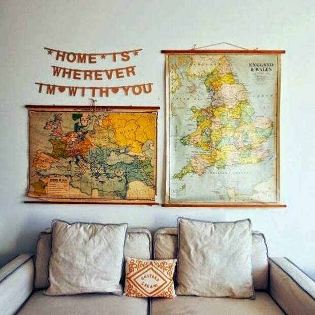 50 идей использования географических карт в декоре интерьера - Квартира .