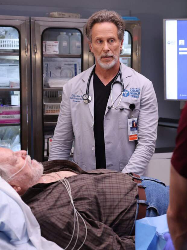 Archer with a critical patient in an ambulance on Chicago Med Season 10 Episode 2