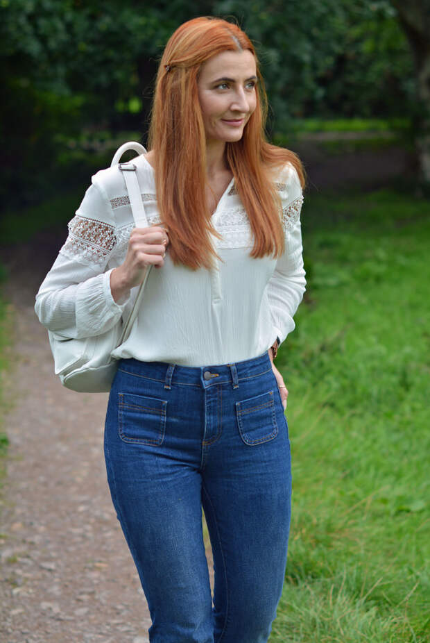 70s style - flared jeans, boho blouse