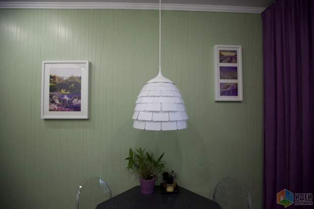 Лампа над обеденным столом, зеленый и фиолетовый кухня
