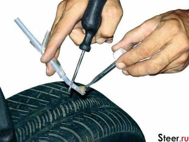 Как заклеить бескамерную шину - ремонт жгутом