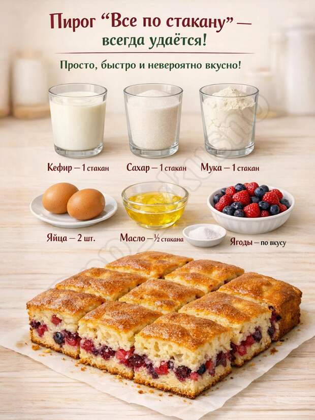 Кулинария>Пирог «всё по стакану» !