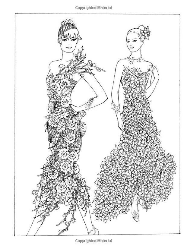 Creative Haven Flower Fashion Fantasies Coloring Book: 