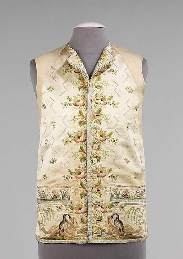 Французский вышитый жилет, датированный между 1785 и 1795 годами вышивка, искусство. шитье, красота, старинные