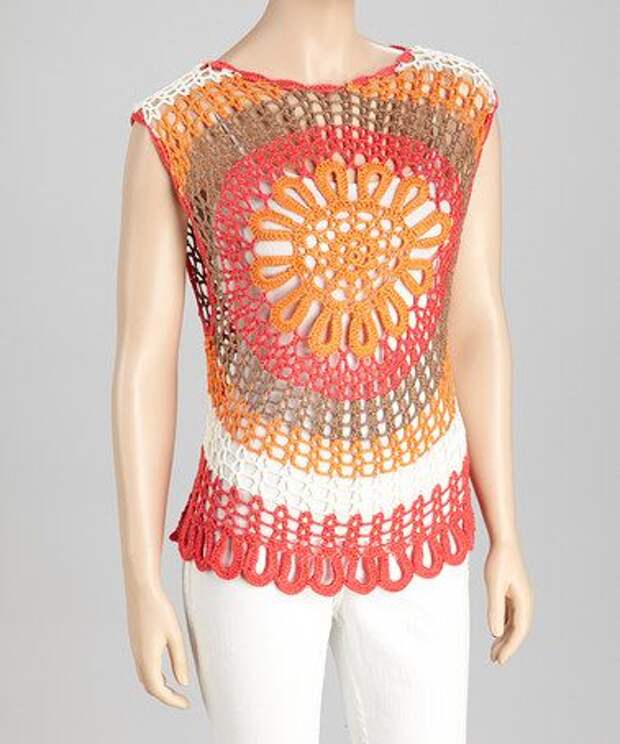 Take a look at this Coral & Orange Crocheted Sleeveless Top by SR Fashions on #zulily today!