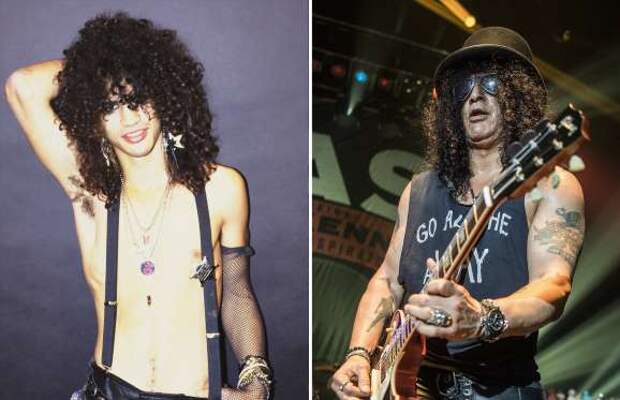 OCTOBER 1985: Guitarist Slash of the rock group 'Guns n' Roses' poses for a portrait in October 1985 in Los Angeles, California. (Photo by Jack Lue/Michael Ochs Archives/Getty Images) LOS ANGELES, CA - OCTOBER 23: Slash performs at Hollywood Palladium on October 23, 2015 in Los Angeles, California. (Photo by Harmony Gerber/WireImage)