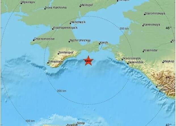 В Черном море недалеко от Крыма произошло землетрясение