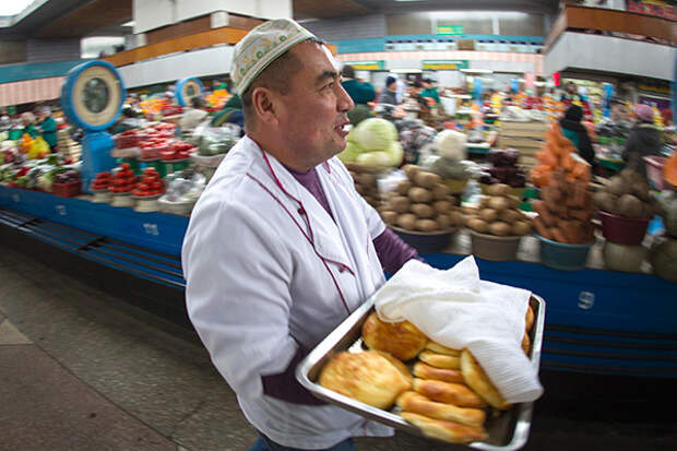 A vendor at the Green Bazaar in Almaty January 23, 2015
