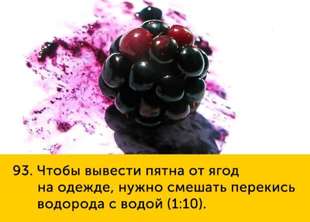 93 Чтобы вывести пятна от ягод на одежде нужно смешать перекись водорода с водой 1 10