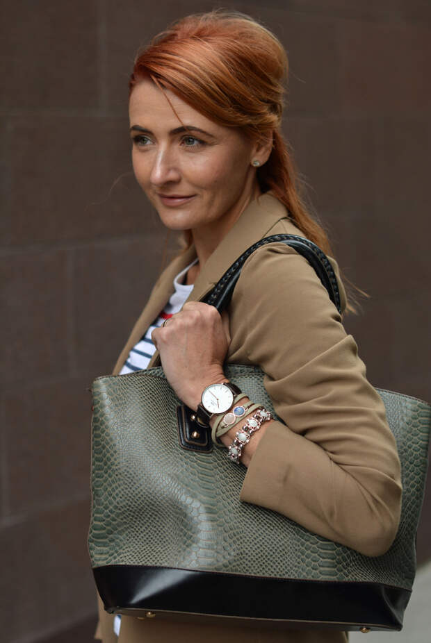 Preppy style | Camel blazer, Breton top, snakeskin bag