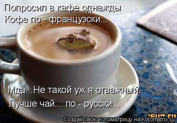 Котоматрица: Попросил в кафе однажды Кофе по - французски... Мда...Не такой уж я отважный... Лучше чай... по - русски...