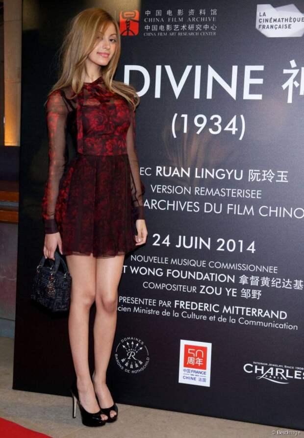 Zahia Dehar Wearing Red Roses Lace Dress