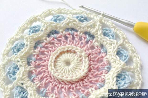 Красивый узор крючком для вязания пледа или покрывала (9) (421x281, 111Kb)