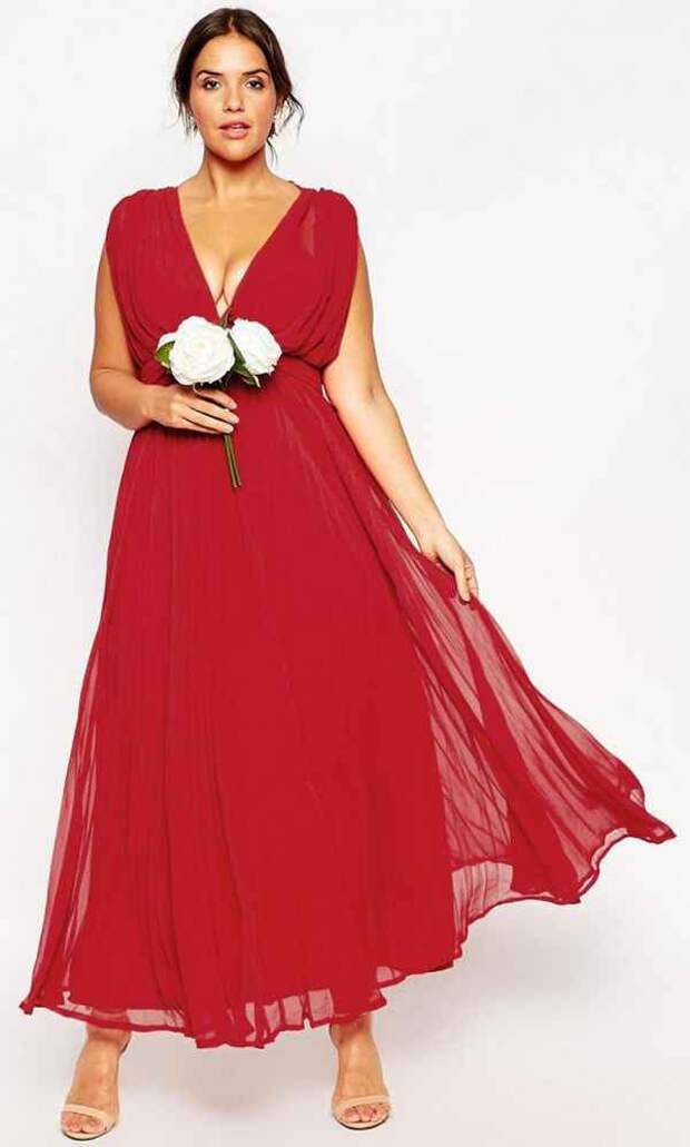 Plus Size Outfits, ASOS CURVE Maxi-red dress with plunging neckline € 53.49