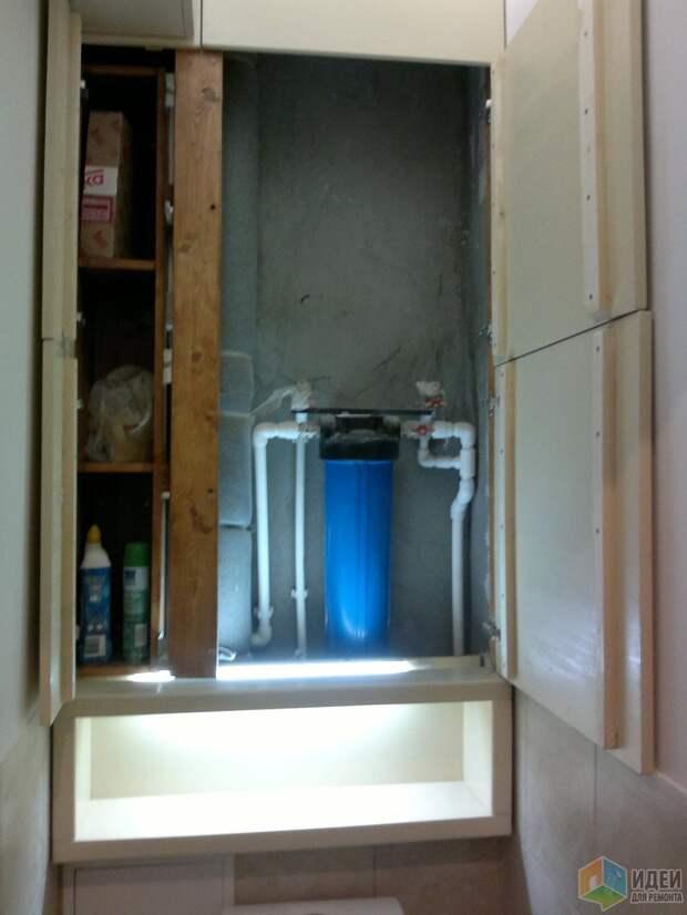 Шкафчик в туалете, место под водонагреватель