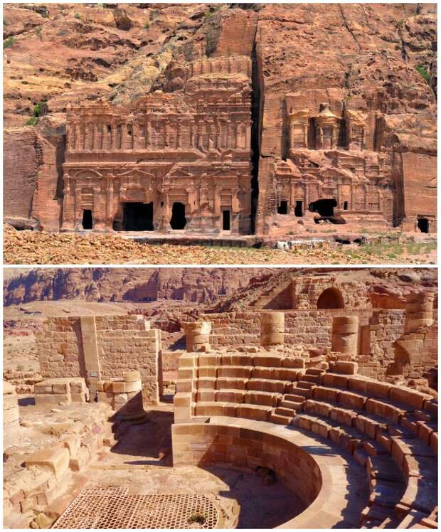 Рядом со скальным городом Петра сохранился древнеримский амфитеатр (Иордания).