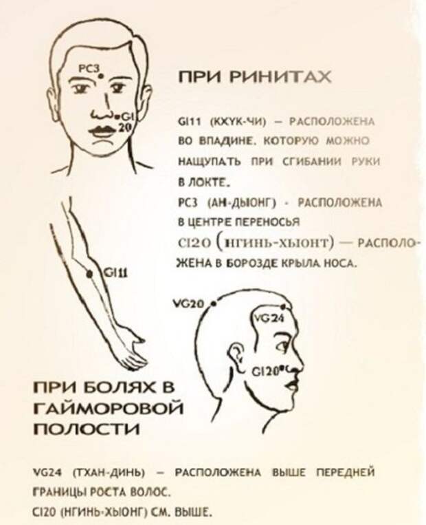 2.  Побороть надоедливый насморк помогут 3 точки на лице Бальзам, звездочка