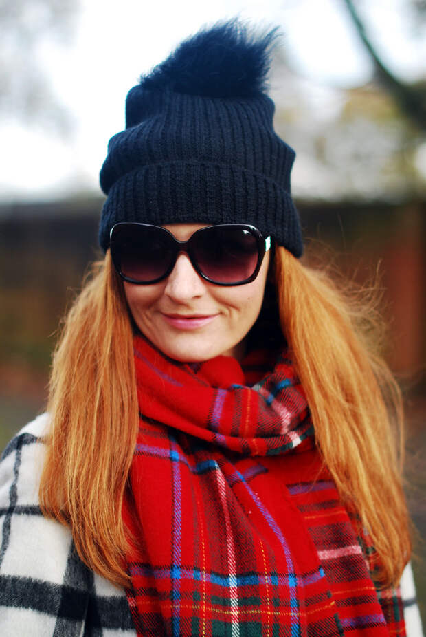 Winter style: Black and white plaid and red tartan