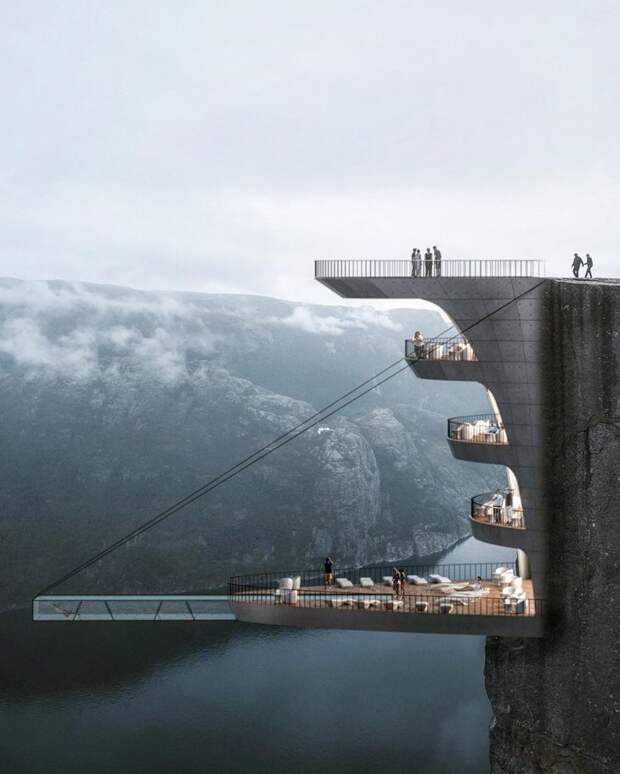 Проект стеклянного бассейна над фьордом в Норвегии