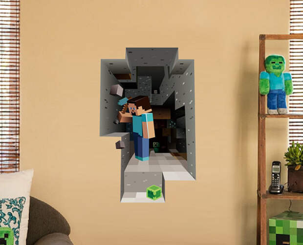 This decal of Steve mining through your house.