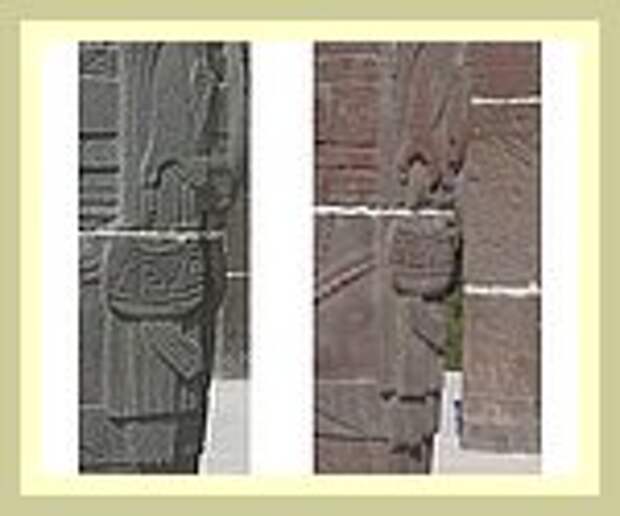 Дротики и изогнутые дубинки на статуях «кариатид» из Толлана.