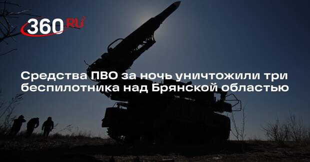 Средства ПВО за ночь уничтожили три беспилотника над Брянской областью