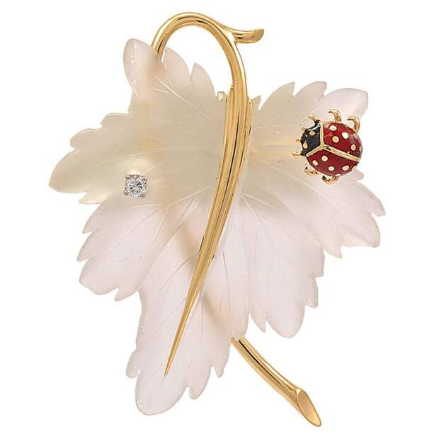 Crystal Leaf Pin with Ladybug, TIFFANY &CO., 1940's