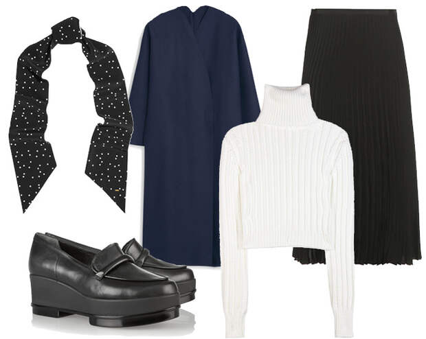 Выбор ELLE: пальто Mango, водолазка Calvin Klein, юбка Rag&Bone, обувь Robert Clergerie