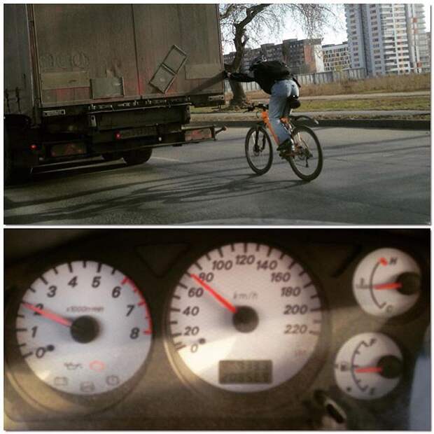 Велосипедист выдал 70 км/ч асфальт, дорожная разметка, надписи на машинах, прикол