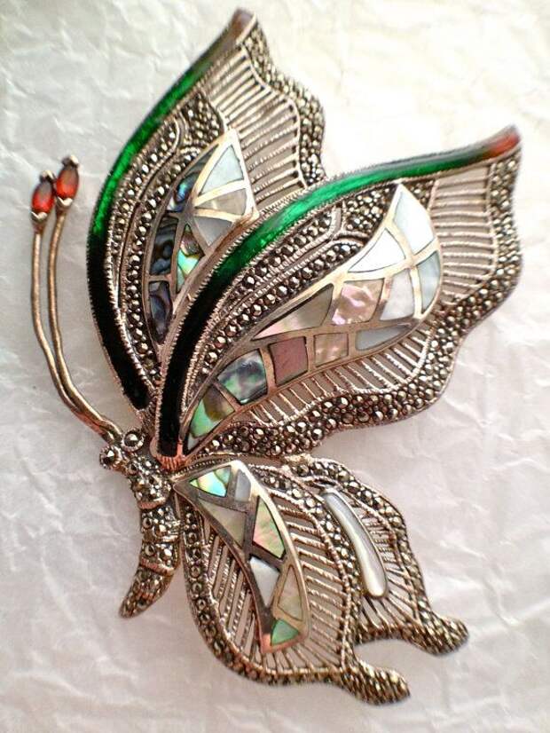 Vintage Gemstone Butterfly Statement Brooch Sterling by RareBeauty, $300.00