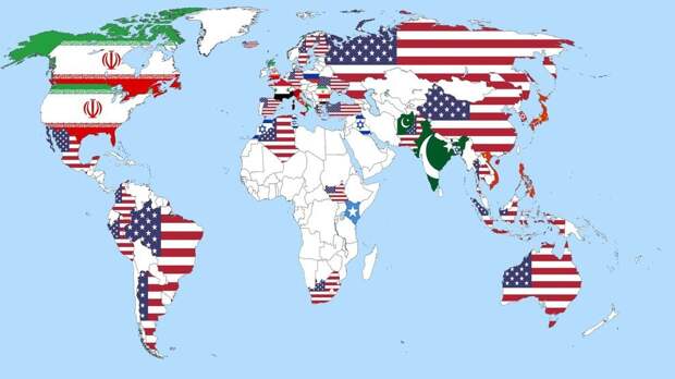 18. Кто по мнению большинства населения каждой страны представляет наибольшую опасность мировому сообществу. Версия на 2013 год. карта, мир