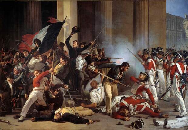 Картина «Взятие Лувра, 29 июля 1830 г.; резня швейцарских гвардейцев» (художник Жан Луи Безар).
