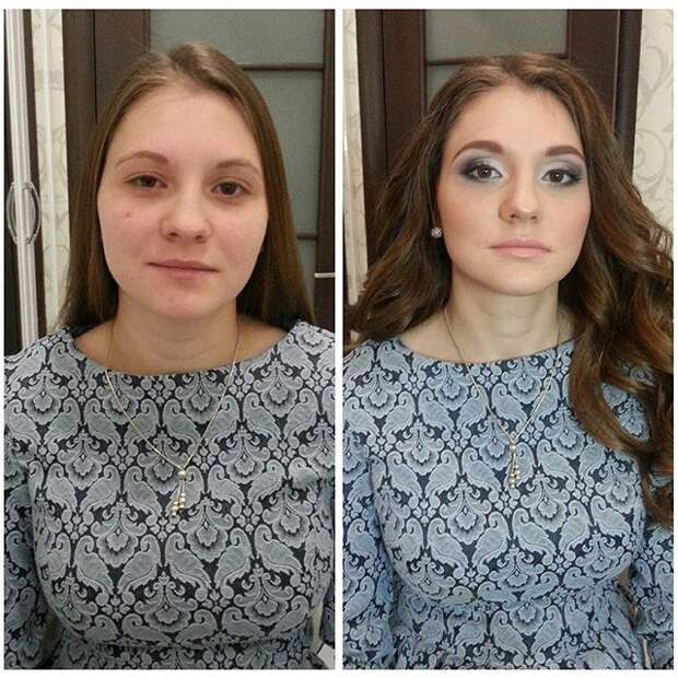 девушки до и после макияжа 