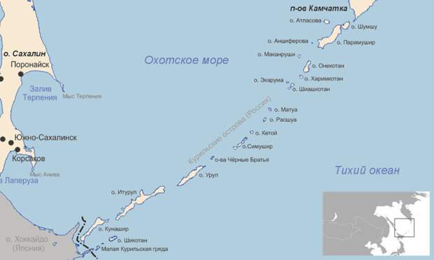 Курильские острова на карте. Источник изображения: 