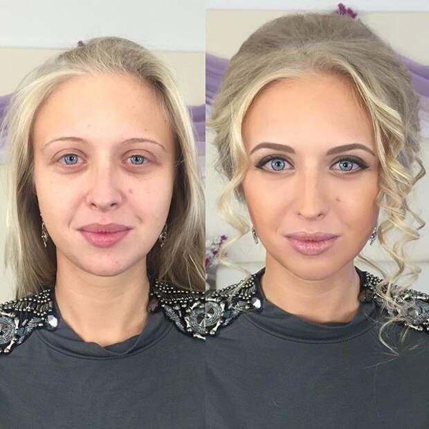 девушки до и после макияжа 