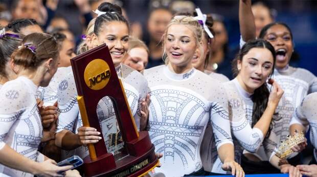 Olivia Dunne Louisiana State University receive their National Championship trophy