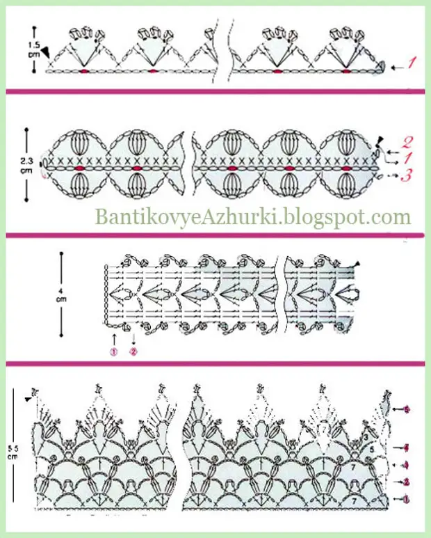Тесьма вязаная крючком со схемами