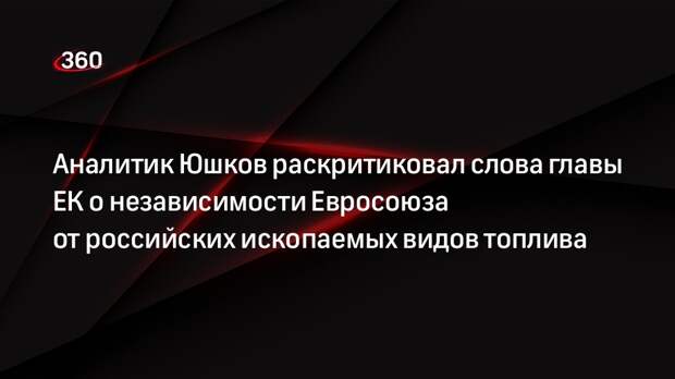 Аналитик Юшков раскритиковал слова главы ЕК о независимости Евросоюза от российских ископаемых видов топлива
