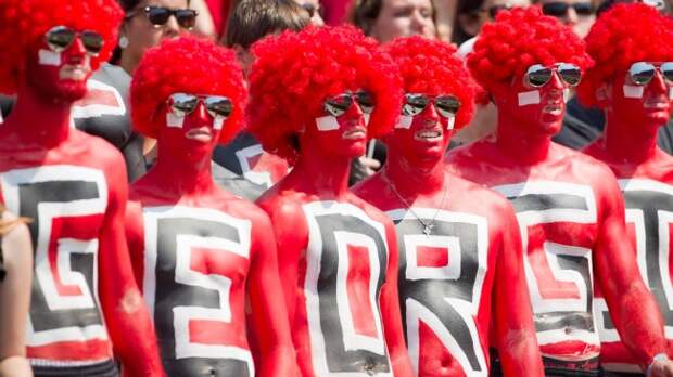 Georgia fans react to their team's play on the field.
