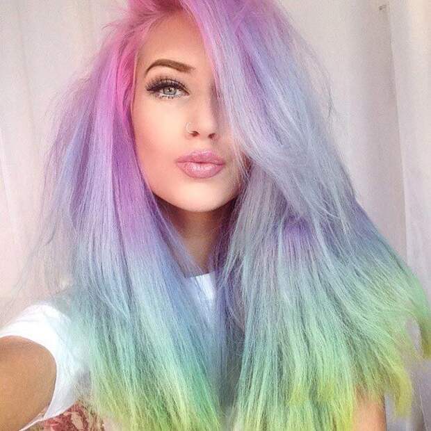 rainbow hair, радужные волосы, пастельный цвет волос, радуга в волосах