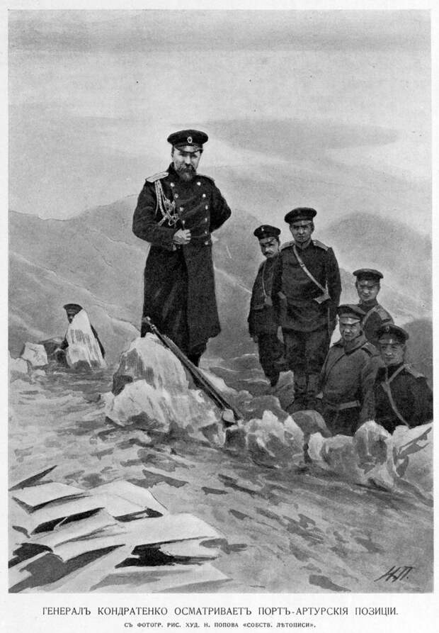 Герой обороны Порт-Артура генерал Р.И. Кондратенко осматривает позиции. Погиб 2 декабря 1904 г.