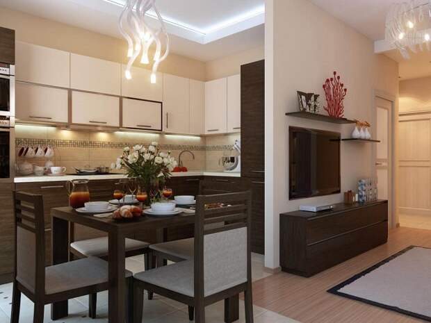 Объедините кухню с гостиной. / Фото: mykitchendesign.ru