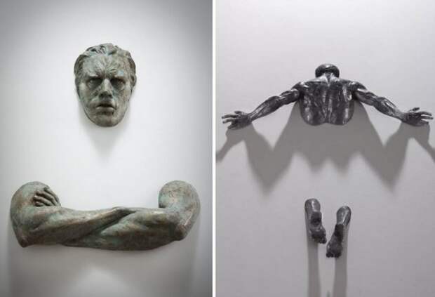 Выходящие из стены скульптуры Matteo Pugliese