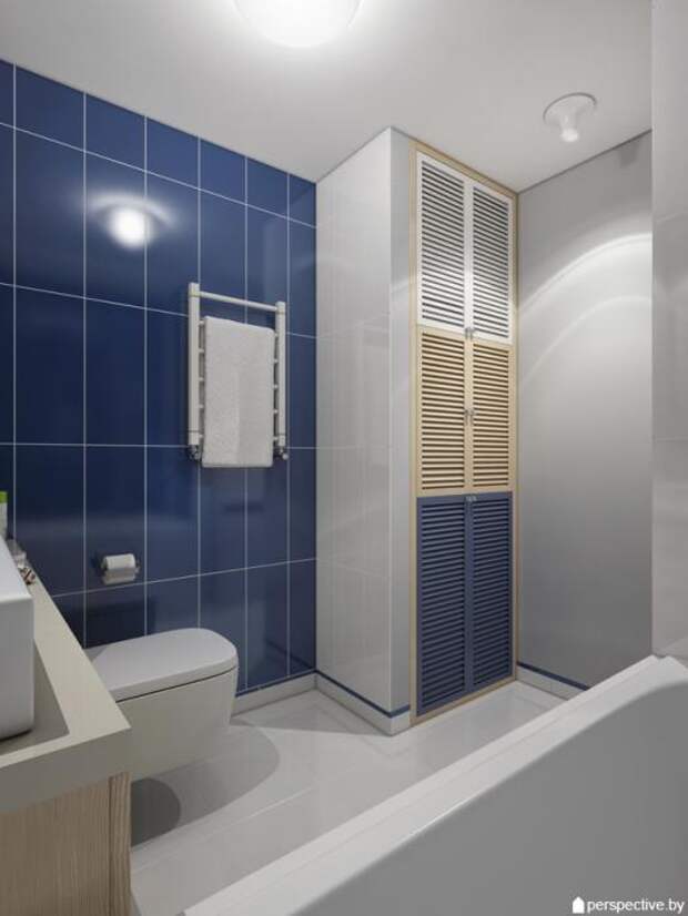 Ванная комната, бело-синяя ванная