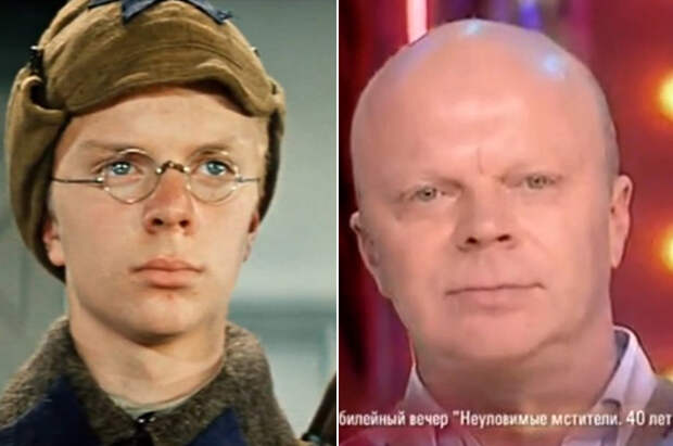 Михаил Метелкин. «Неуловимые мстители» 1967 г. и кадр из передачи, посвященной юбилею фильма, 2006 г.