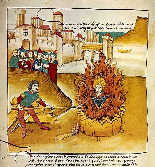 Сожжение Яна Гуса. Рисунок из хроники Шпицера, 1485 год.jpg