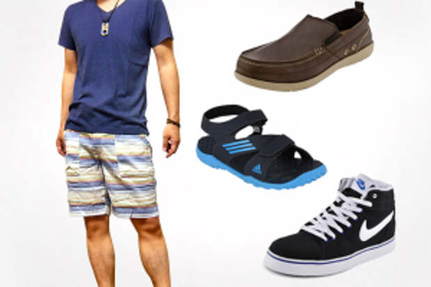 men in t shirt with shorts floaters crocs sneakers