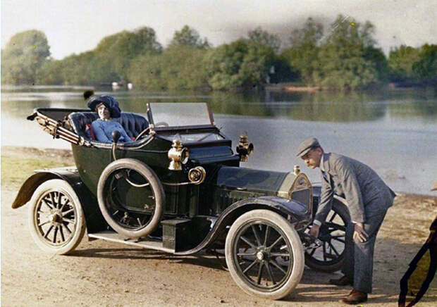 Авто на автохроме, Франция, 1907 г.: ретро автомобили, ретро фото, фото