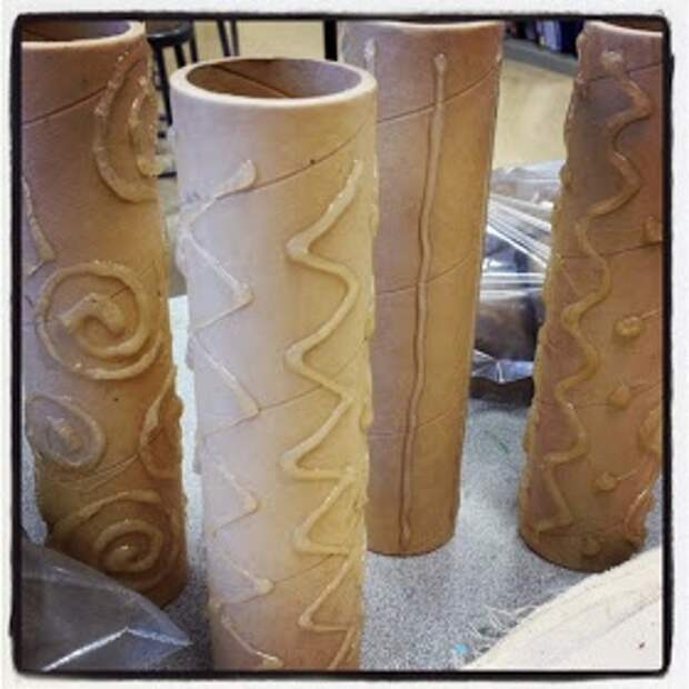 Texture rolling pins made from cardboard tubes and hot glue - HSES Arty Party: 
